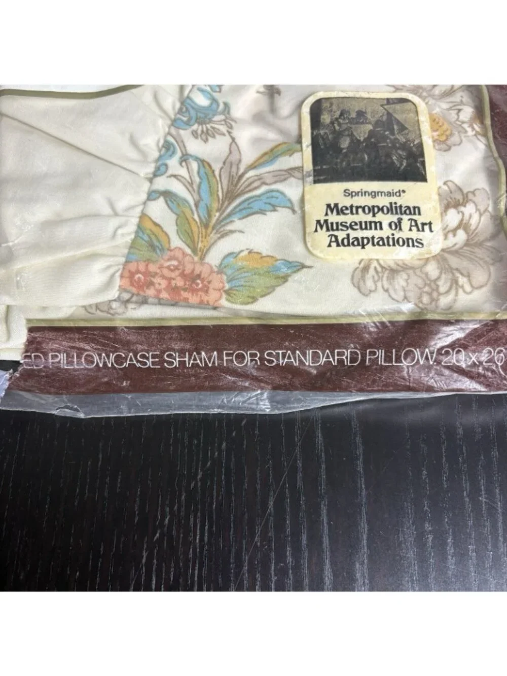 Vintage 70s SPRINGMAID Ruffled Standard Pillowcase Sham MOMA Ivory Floral Print